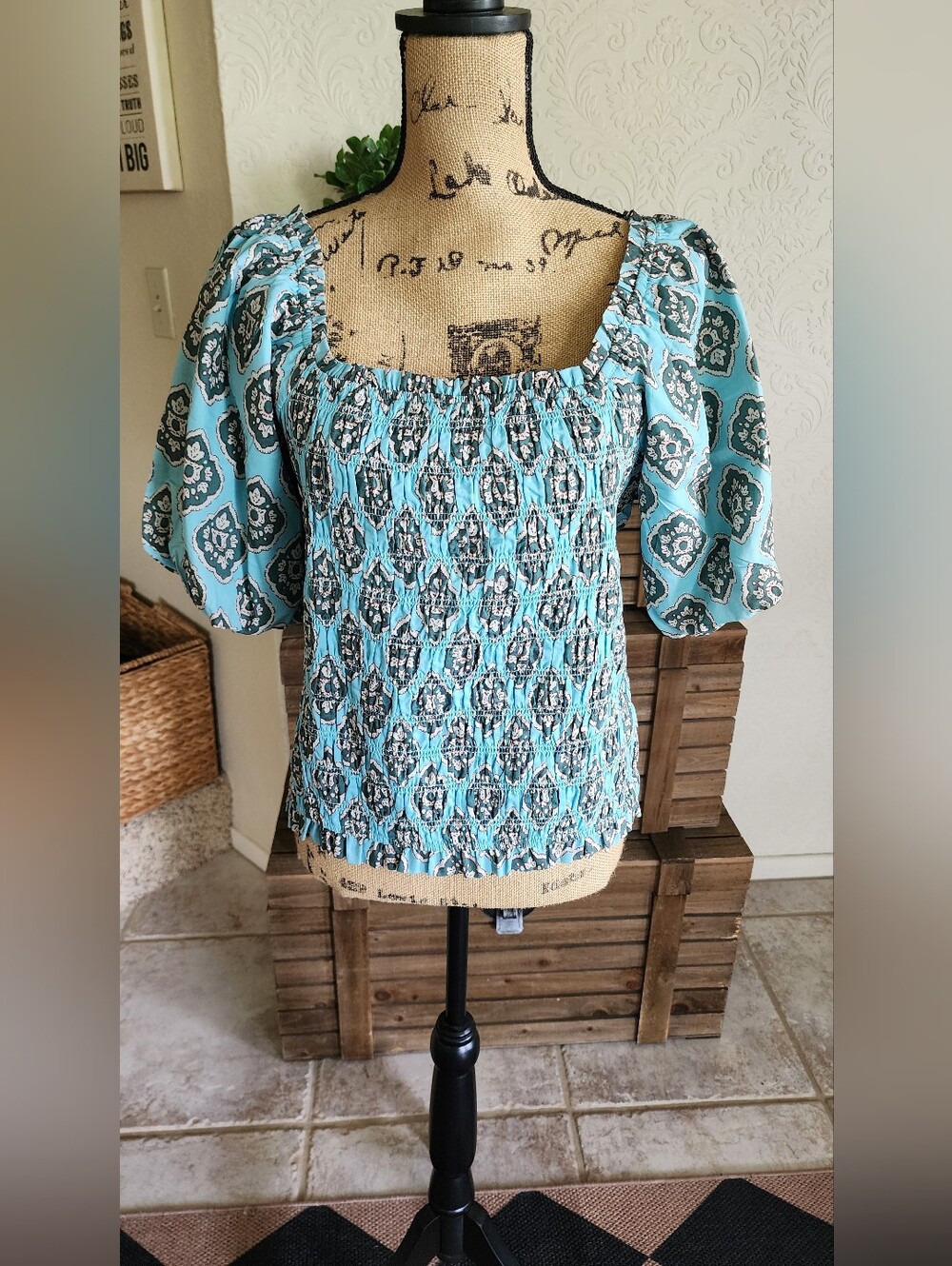Maurices Smocked Square-Neck Puff Sleeve Top